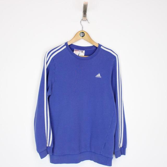 Vintage 00s Adidas Blue and White Spellout Sweatshirt Jumper