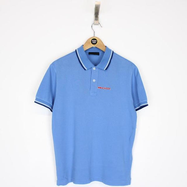 Prada Blue Short Sleeve Cotton Pique Polo Shirt