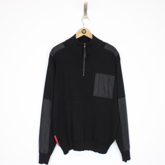 Vintage 00s Prada Sport Black Wool Knit 1/4 Zip Jumper