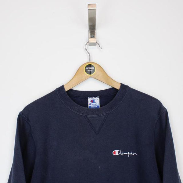 Vintage 90’s Champion Navy Blue Crew Neck Spellout Sweatshirt Jumper