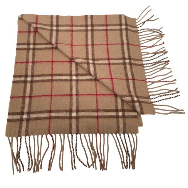 Vintage 90s Burberry Tan Brown Check Lambswool Scarf