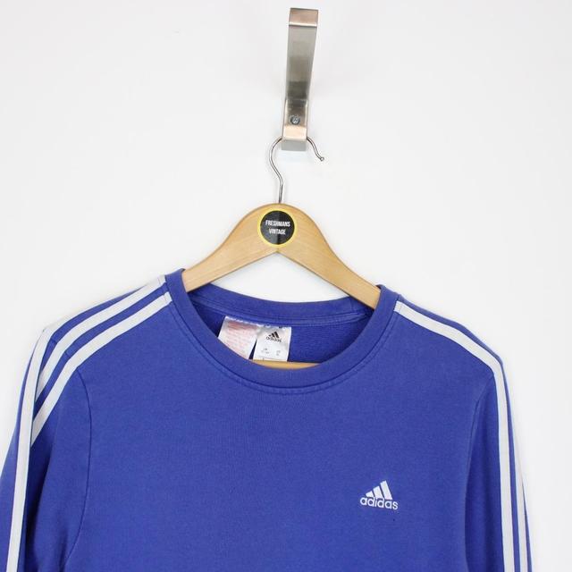 Vintage 00s Adidas Blue and White Spellout Sweatshirt Jumper