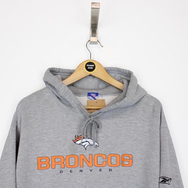 Vintage 90s Reebok Denver Broncos NFL Grey USA Hoodie Jumper