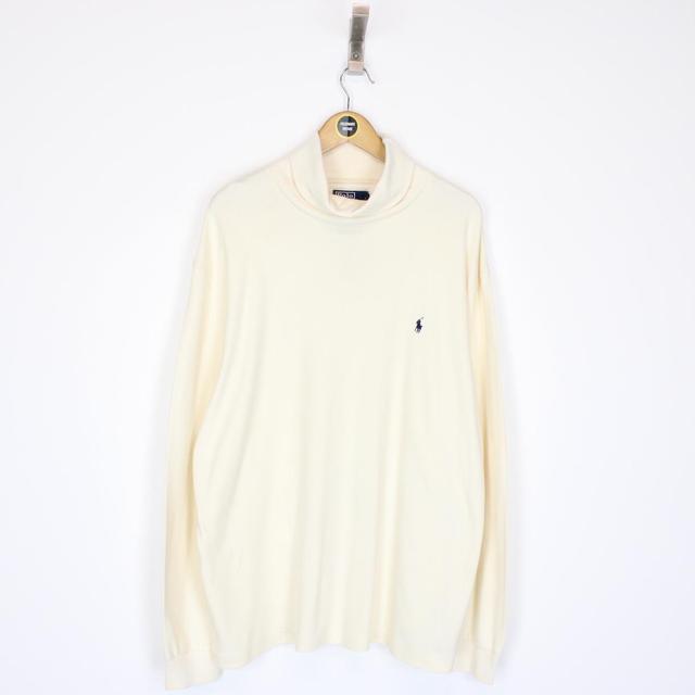 Vintage 90s Polo Ralph Lauren Cream Roll Neck Sweatshirt Jumper