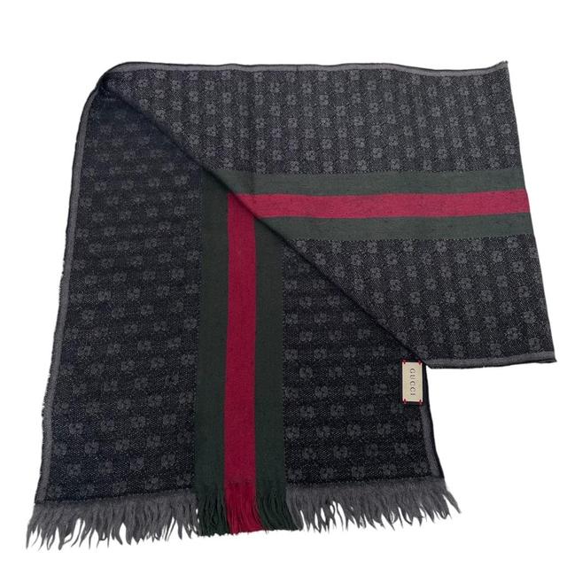 Gucci Dark Grey Sherry Line GG Monogram Wool/Silk Scarf