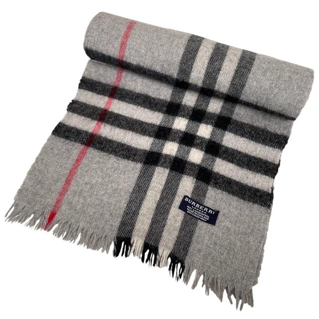 Vintage 90s Burberry Grey Nova Check Lambswool Scarf