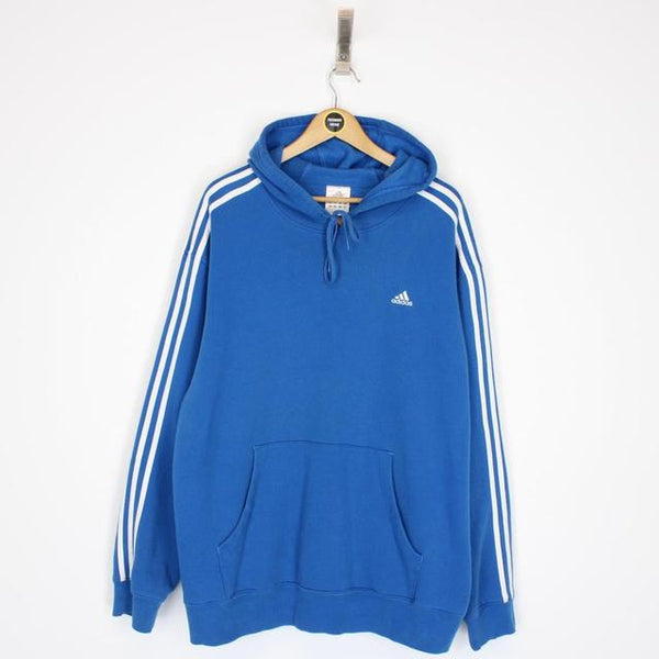 Vintage 00s Adidas Blue and White Spellout Hoodie Jumper