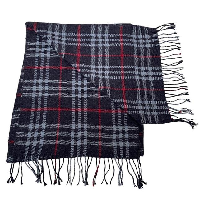 Vintage 90s Burberry Navy Blue Nova Check Lambswool Scarf