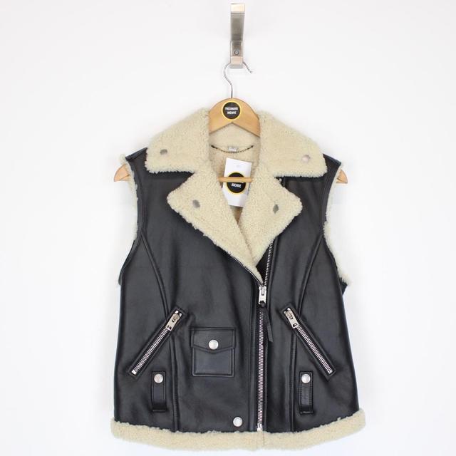 Coach Black and Cream Sherling Lined Calf Leather Vest Jacket