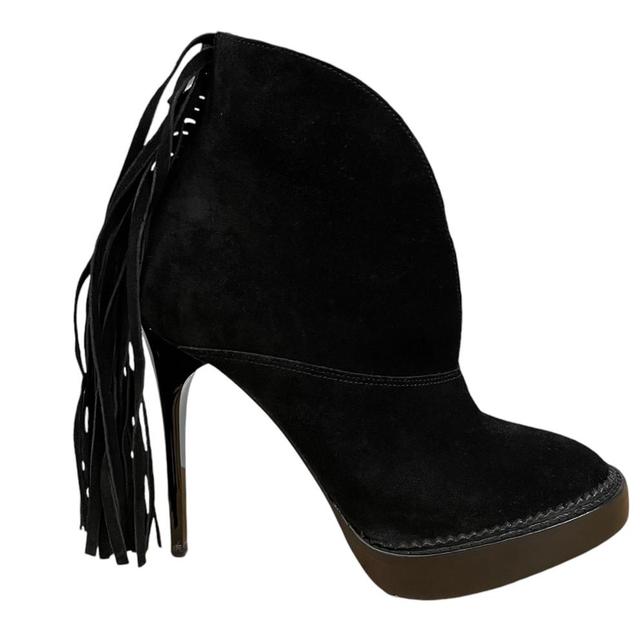 Burberry Prorsum Black Fringed Suede Nadie Ankle Heeled Boots