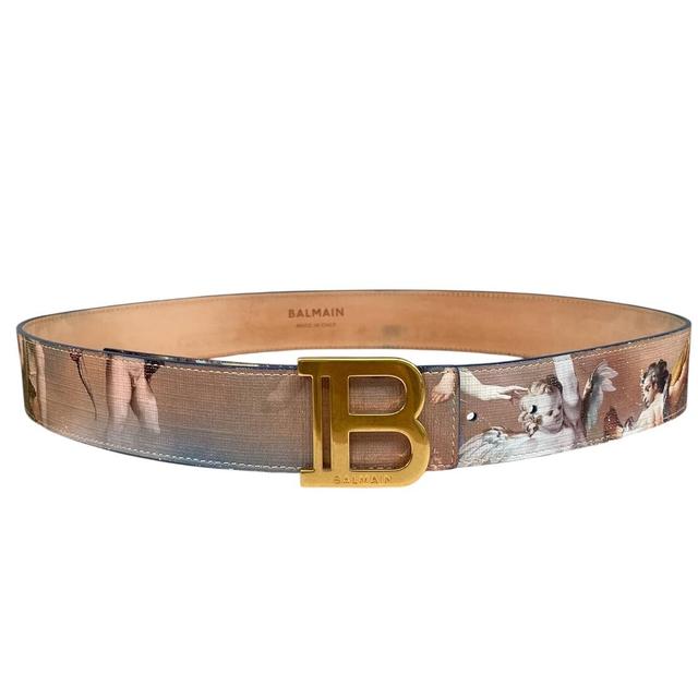 Balmain Multicoloured Sky Canvas and Leather Belt