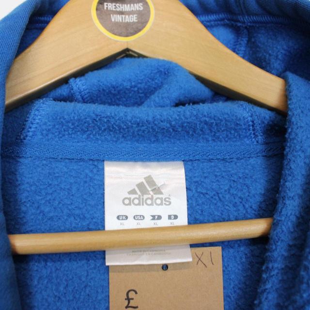 Vintage 00s Adidas Blue and White Spellout Hoodie Jumper