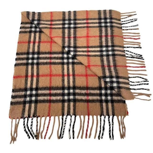 Vintage 90s Burberry Tan Brown Nova Check Lambswool Scarf