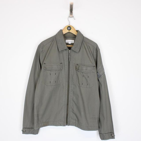 Calvin Klein Khaki Green Full Zip Overshirt Jacket