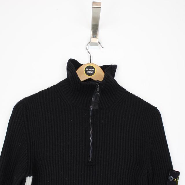 Vintage Stone Island AW 2004 Black Ribbed Wool Knit 1/4 Zip Jumper