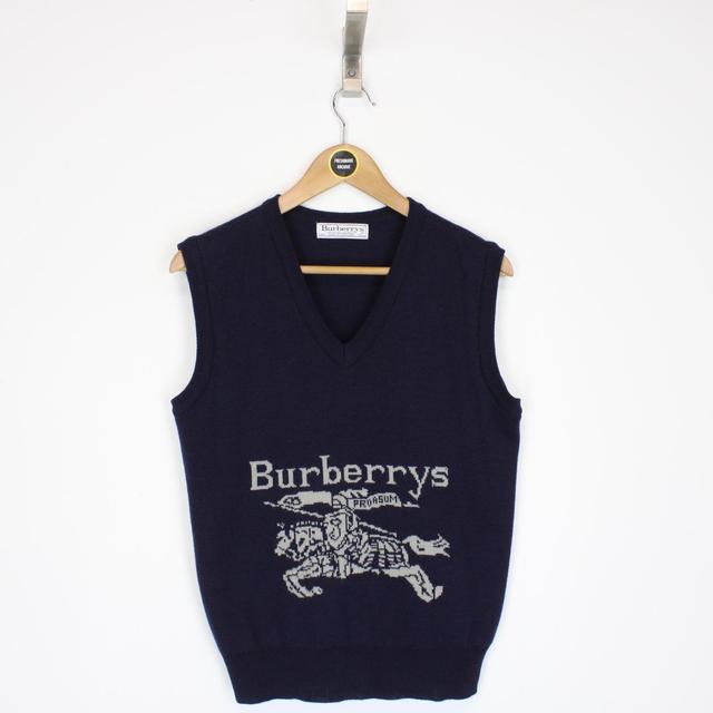 Vintage 90s Burberry Navy Blue Wool Knit Sweater Vest