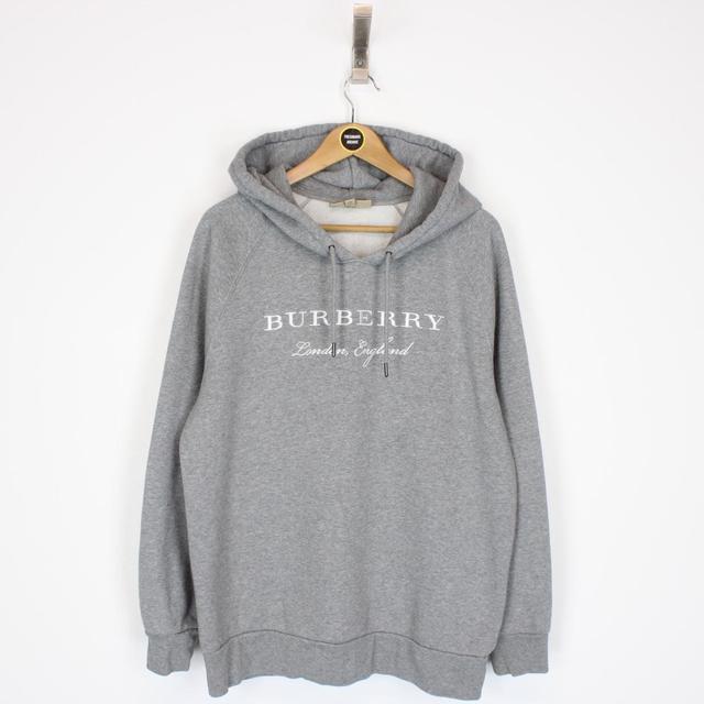 Burberry Grey and White Embroidered Logo Spellout Hoodie Jumper