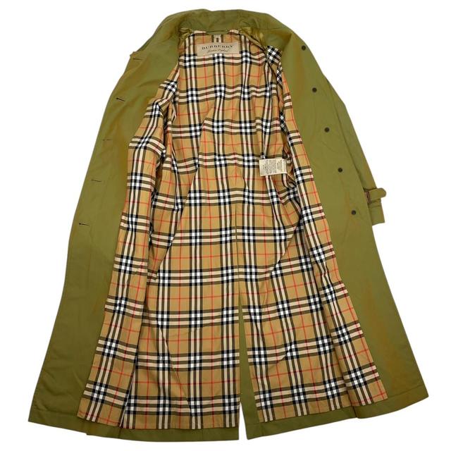 Burberry Green Nova Check Side-Slit Single Breasted Belted Gabardine Trench Coat