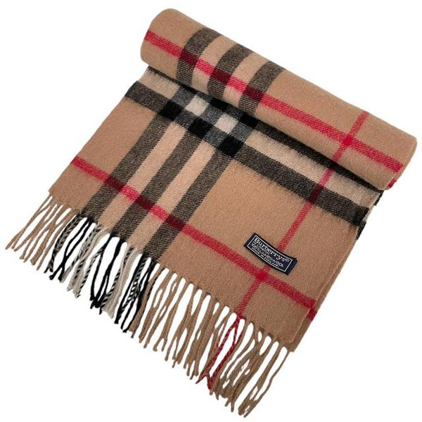 Vintage 90s Burberry Beige Nova Check Lambswool Scarf