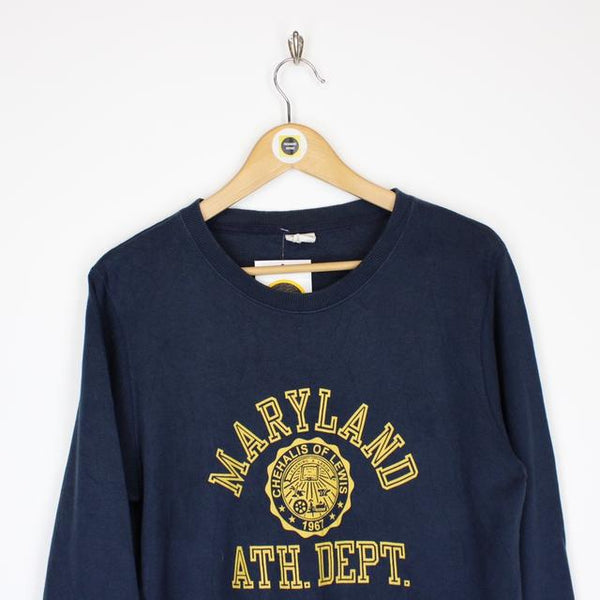 Vintage Champion Maryland USA Navy Blue and Yellow Spellout Sweatshirt Jumper