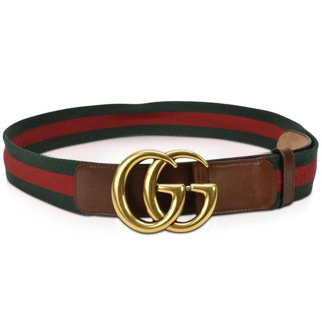 Gucci Brown, Green and Red Interlocking G Leather Web Belt