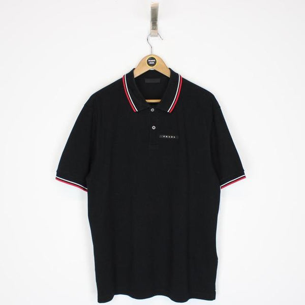 Prada Black Short Sleeve Cotton Pique Polo Shirt