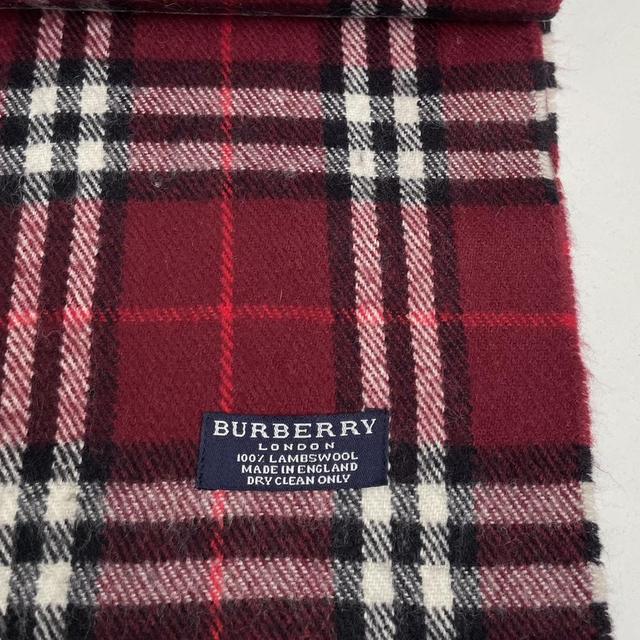 Vintage 90s Burberry Burgundy Nova Check Lambswool Scarf