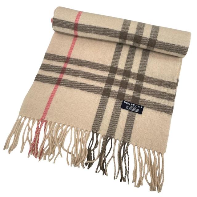 Vintage 90s Burberry Beige Nova Check Lambswool Scarf