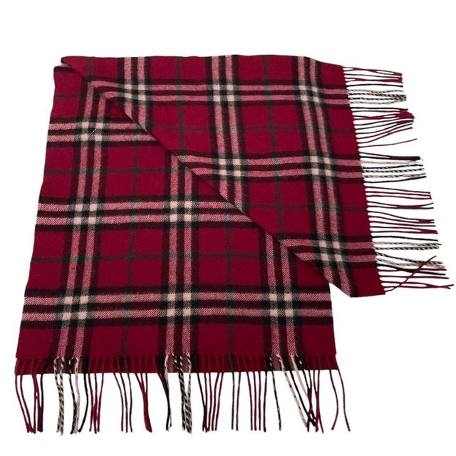 Vintage 90s Burberry Burgundy Nova Check Cashmere Scarf