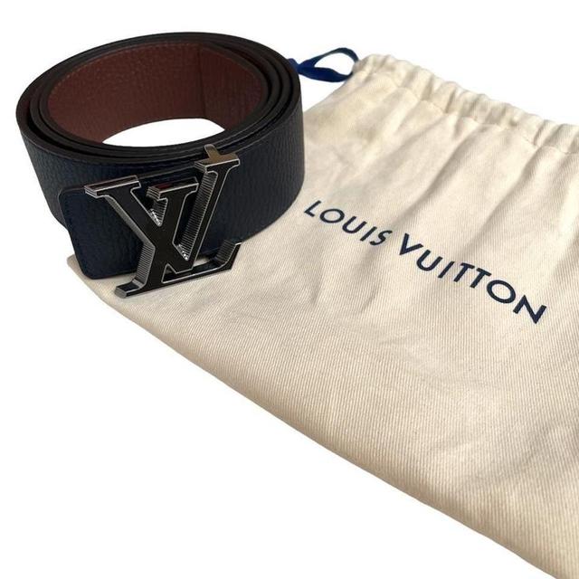 Louis Vuitton Navy Blue and Brown Initials Pyramide Reversible Leather Belt