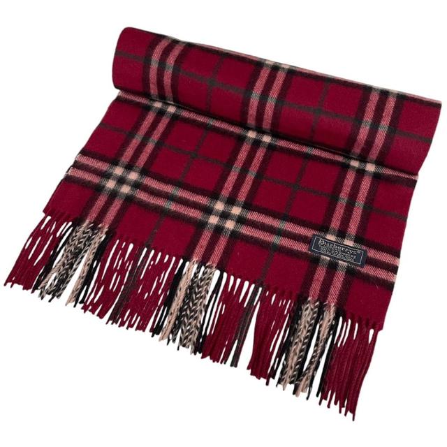 Vintage 90s Burberry Burgundy Nova Check Cashmere Scarf