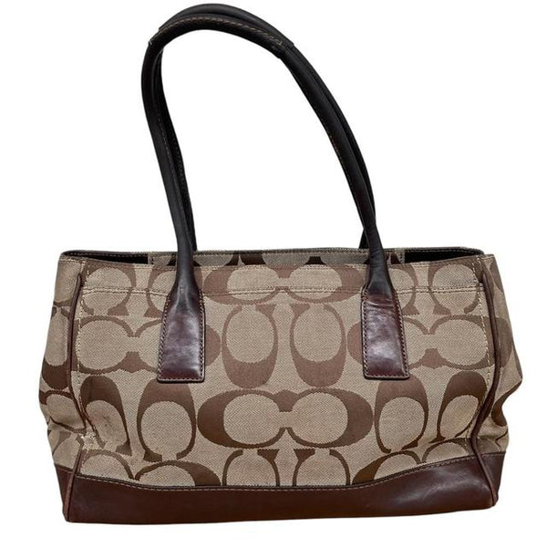 Coach Brown and Beige Canvas/Leather Monogram Tote Handbag