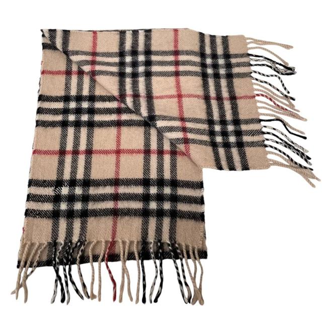 Vintage 90s Burberry Beige Nova Check Lambswool Scarf