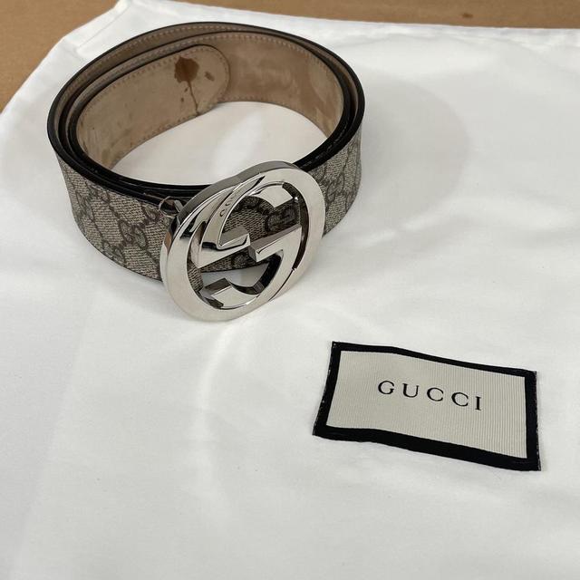 Gucci Beige and Silver Interlocking G Monogram Belt