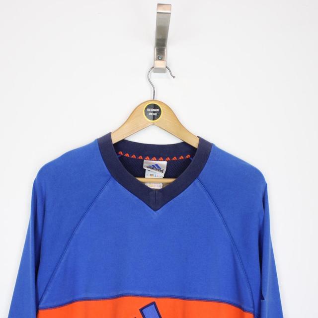 Vintage 90s Adidas Navy, Blue and Orange Spellout Sweatshirt Jumper