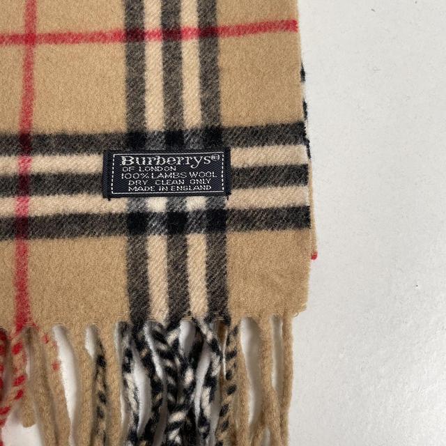 Vintage 90s Burberry Tan Brown Nova Check Lambswool Scarf