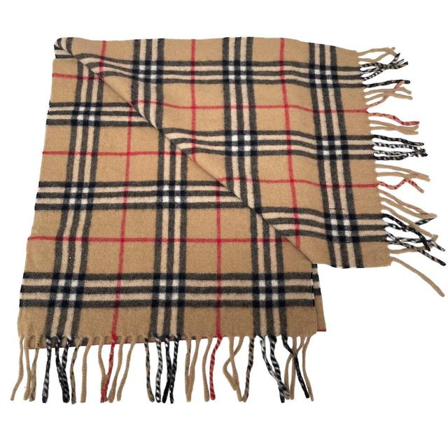 Vintage 90s Burberry Tan Brown Nova Check Lambswool Scarf