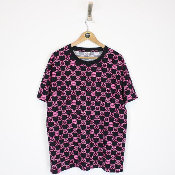 Moschino Black and Pink Short Sleeve Chain Spellout T-Shirt