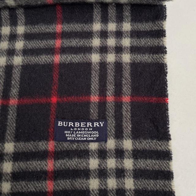 Vintage 90s Burberry Navy Blue Nova Check Lambswool Scarf