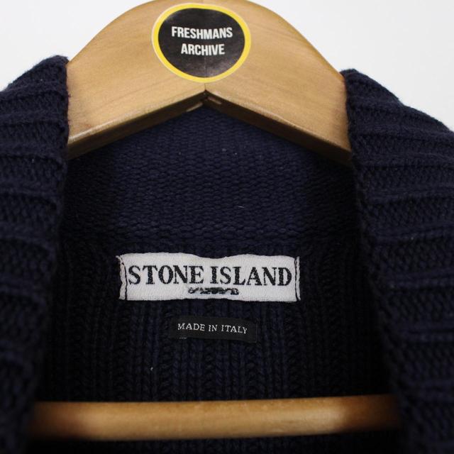 Vintage Stone Island AW 2003 Navy Blue Ribbed Cotton Knit 1/4 Zip Jumper