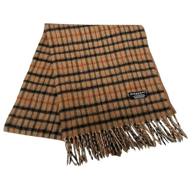 Vintage 90s Burberry Tan Brown Check Lambswool Scarf