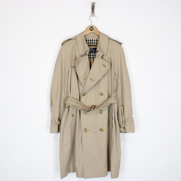 Vintage 90s Burberry Tan Brown Nova Check Double Breasted Belted Trench Coat