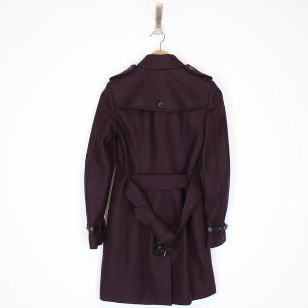 Burberry London Purple Virgin Wool Double Breasted Belted Trench Coat