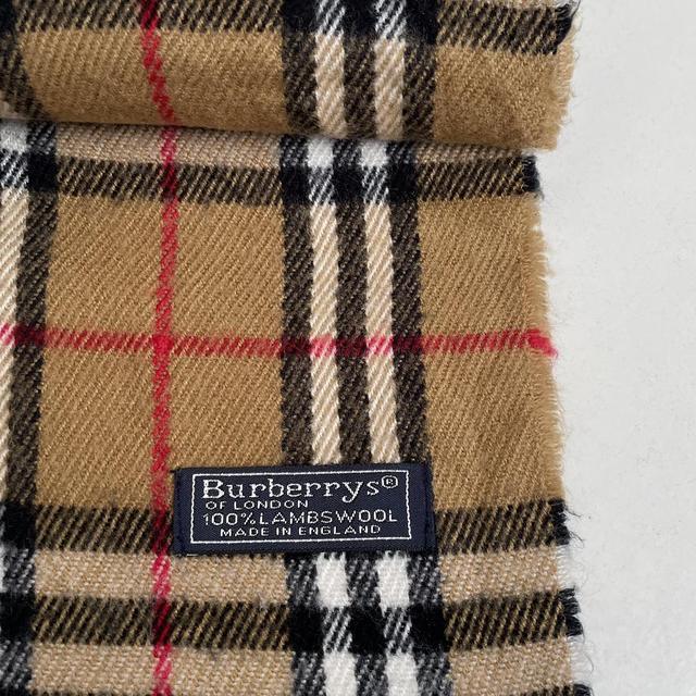 Vintage 90s Burberry Tan Brown Nova Check Lambswool Scarf