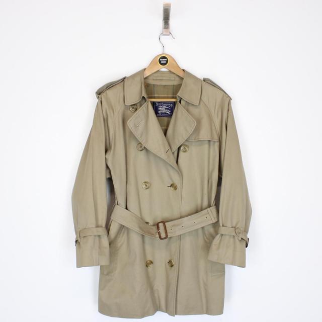 Vintage 90s Burberry Tan Brown Nova Check Double Breasted Belted Trench Coat