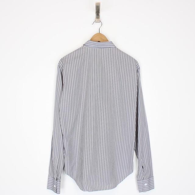 Christian Dior White, Grey and Black Striped Cotton Long Sleeve Shirt