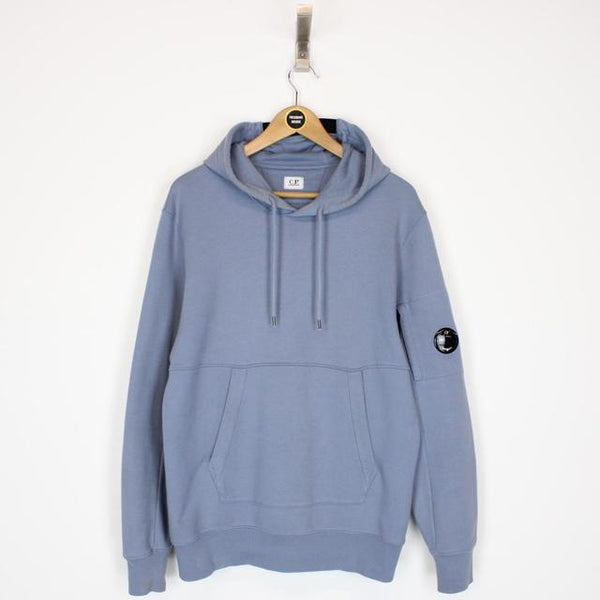 CP Company Blue Diagonal Fleece Cotton Hoodie Jumper