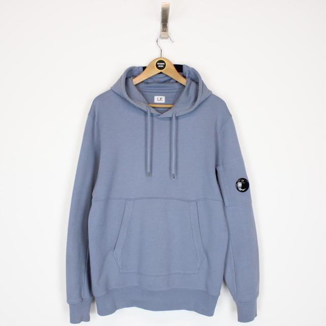 CP Company Blue Diagonal Fleece Cotton Hoodie Jumper