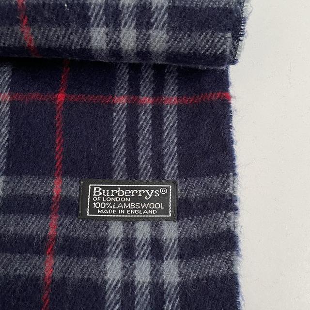 Vintage 90s Burberry Navy Blue Nova Check Lambswool Scarf