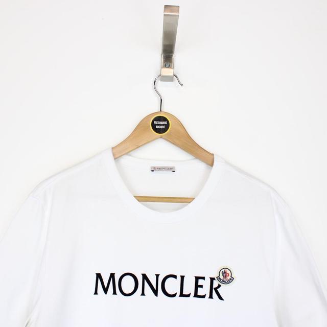 Moncler White and Black Flocked Logo Short Sleeve T-Shirt